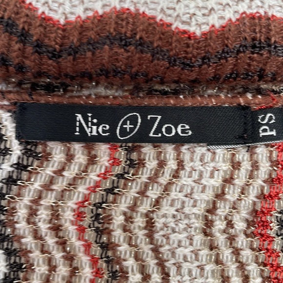 Nic + Zoe Open Front Sweater/Cardi Petite Small Brown/White/Red Pattern - Picture 6 of 6